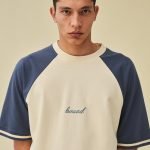 Retro Raglan Tee - Cream _ Blue - Medium