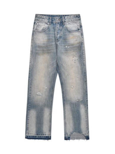 Men’s Light Wash Distressed Denim Jeans