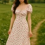 Cottage Core Floral Midi Dress" or "Rose Print Puff Sleeve Dress