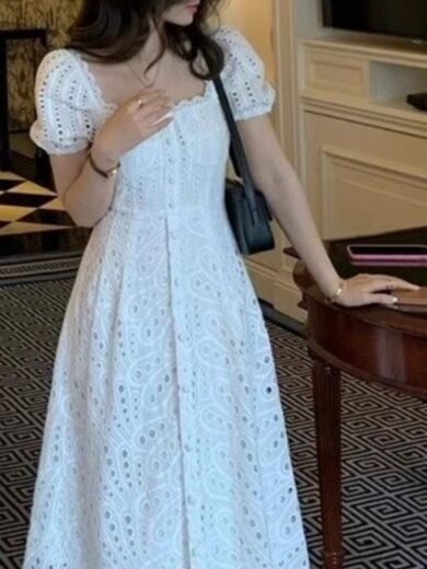 White Eyelet Midi Dress