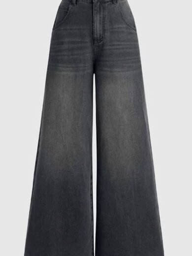 Black Wide-Leg Denim Jeans" or "Dark Wash Palazzo Jeans"  Description: