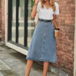 Classic White Tee & Denim Skirt Set