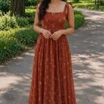Orange Floral Tie-Strap Maxi Dress