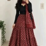 Maroon Printed Ethnic Maxi Skirt Set