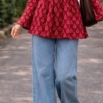 Maroon Printed Peplum Kurti with Blue Jeans