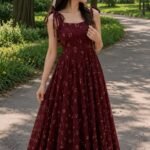 Rust Brown Floral Printed Maxi Dress