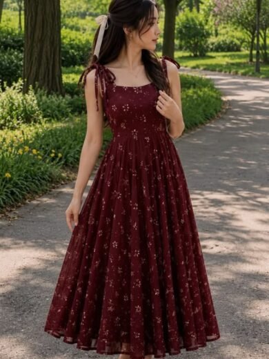 Rust Brown Floral Printed Maxi Dress