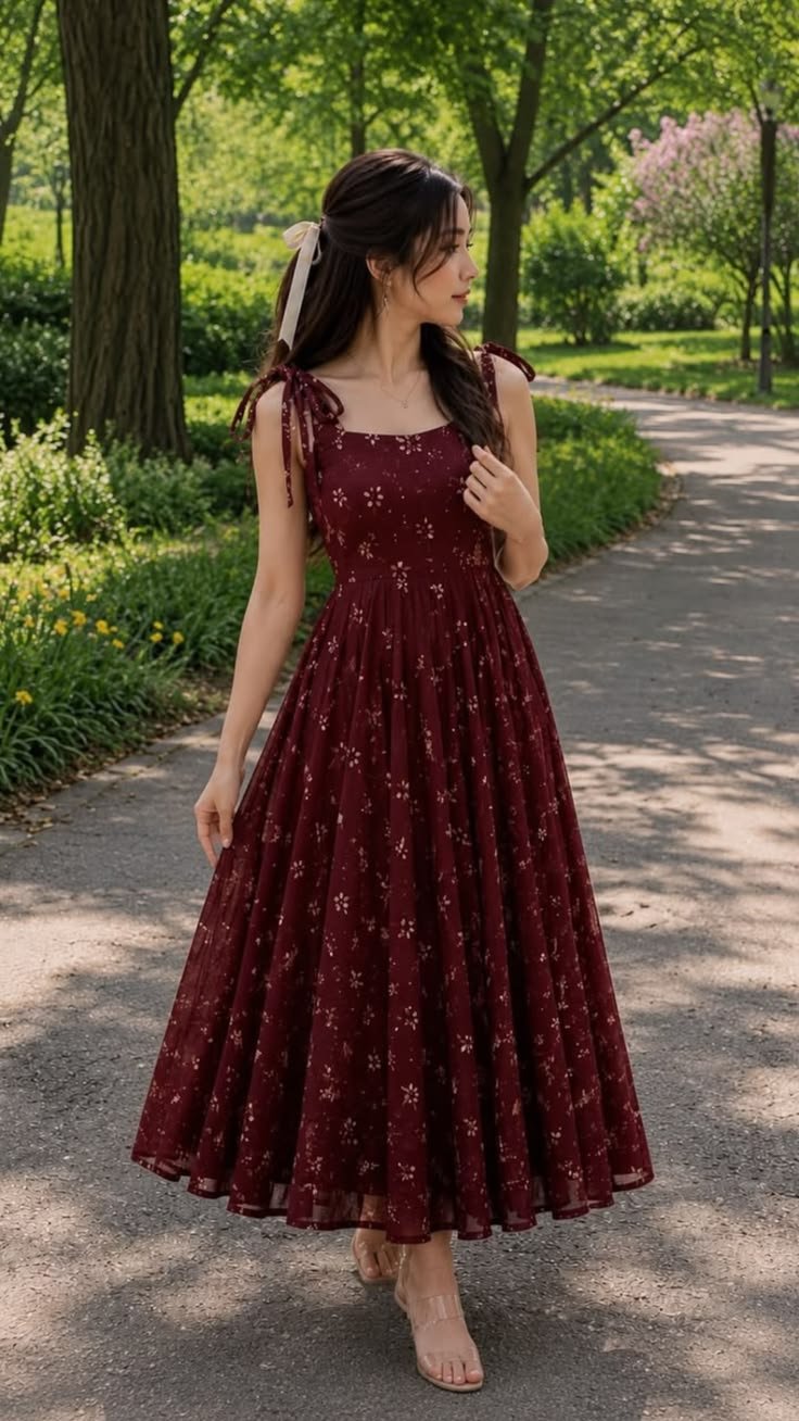 Rust Brown Floral Printed Maxi Dress