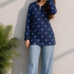 navy Blue Heart Print Tunic Top with Jeans